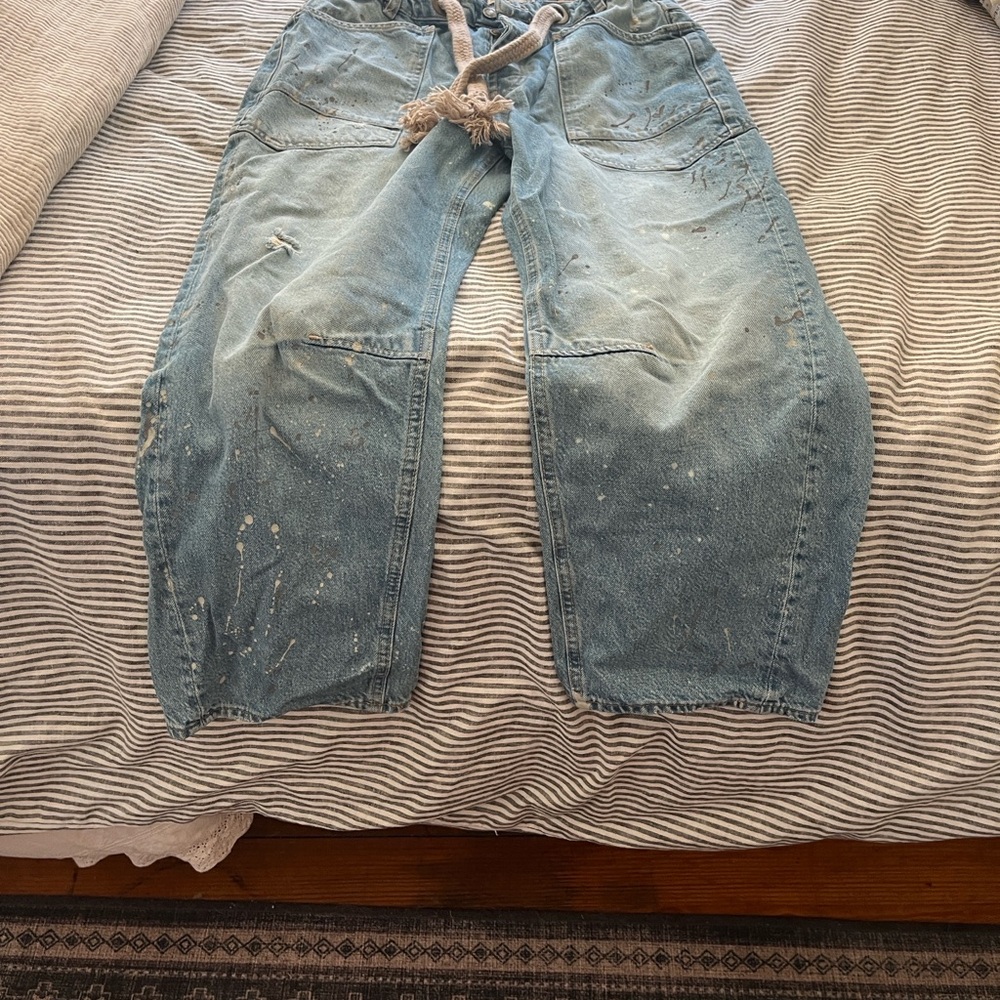 We The Free Washed Blue Boyfriend Jeans with Rope Tie - Picture 4 of 6